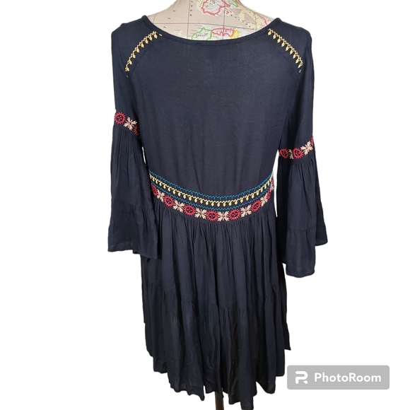 American Eagle Outfitters Size Small Black Embroidered Waist Ruffled Mini Dress - Picture 3 of 12